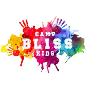 A colorful logo of camp bliss kids